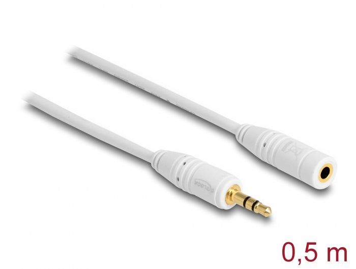 DeLock Stereo Jack Extension Cable 3.5 mm 3 pin male > female 0,5m White DeLock Stereo Jack Extension Cable 3.5 mm 3 pin male > female 0,5m White