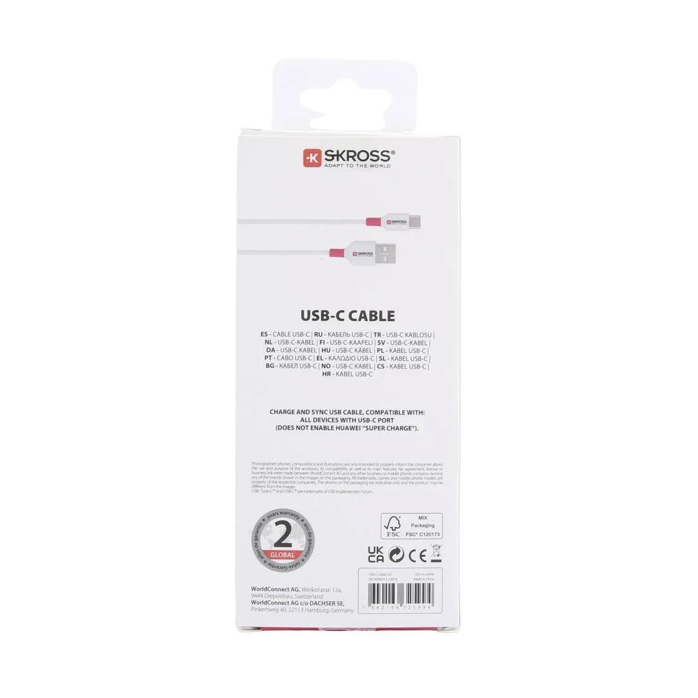 SKROSS USB-A to USB-C cable 1,2m White