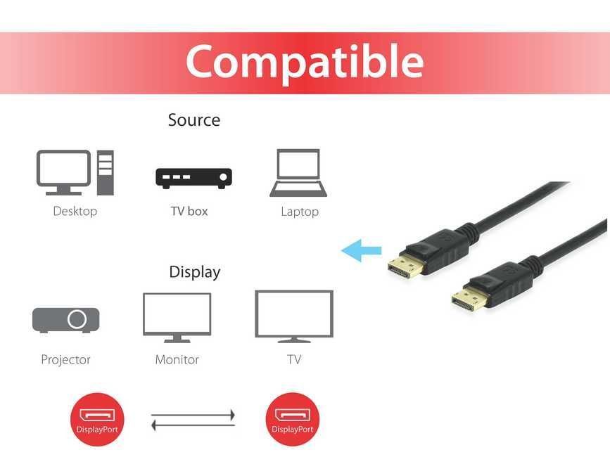 EQuip DisplayPort to DisplayPort 1.4 8K/60Hz cable 3m Black EQuip DisplayPort to DisplayPort 1.4 8K/60Hz cable 3m Black