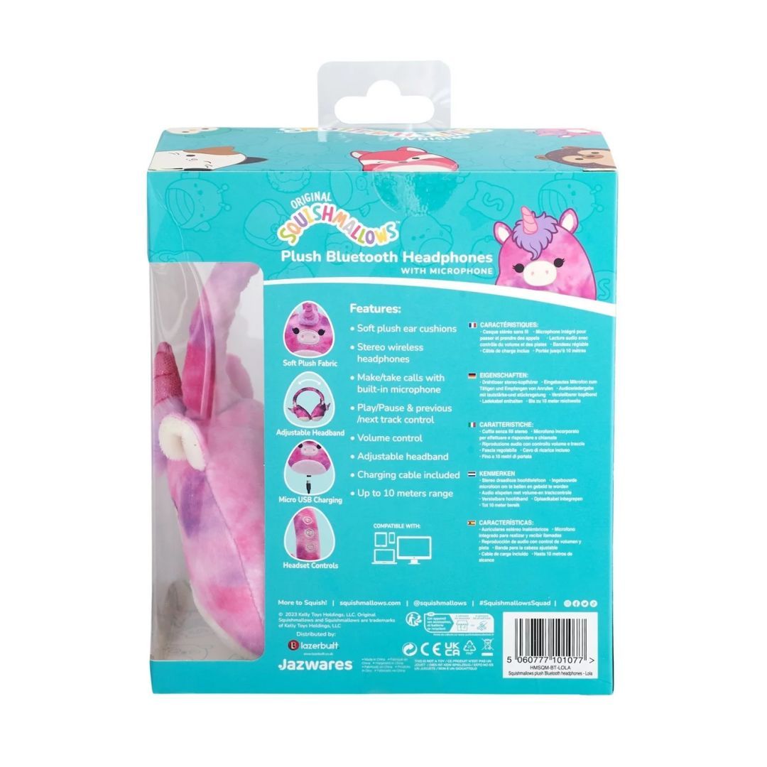 Lazer Built Squishmallows Lola Portable Bluetooth Headset Pink Lazer Built Squishmallows Lola Portable Bluetooth Headset Pink