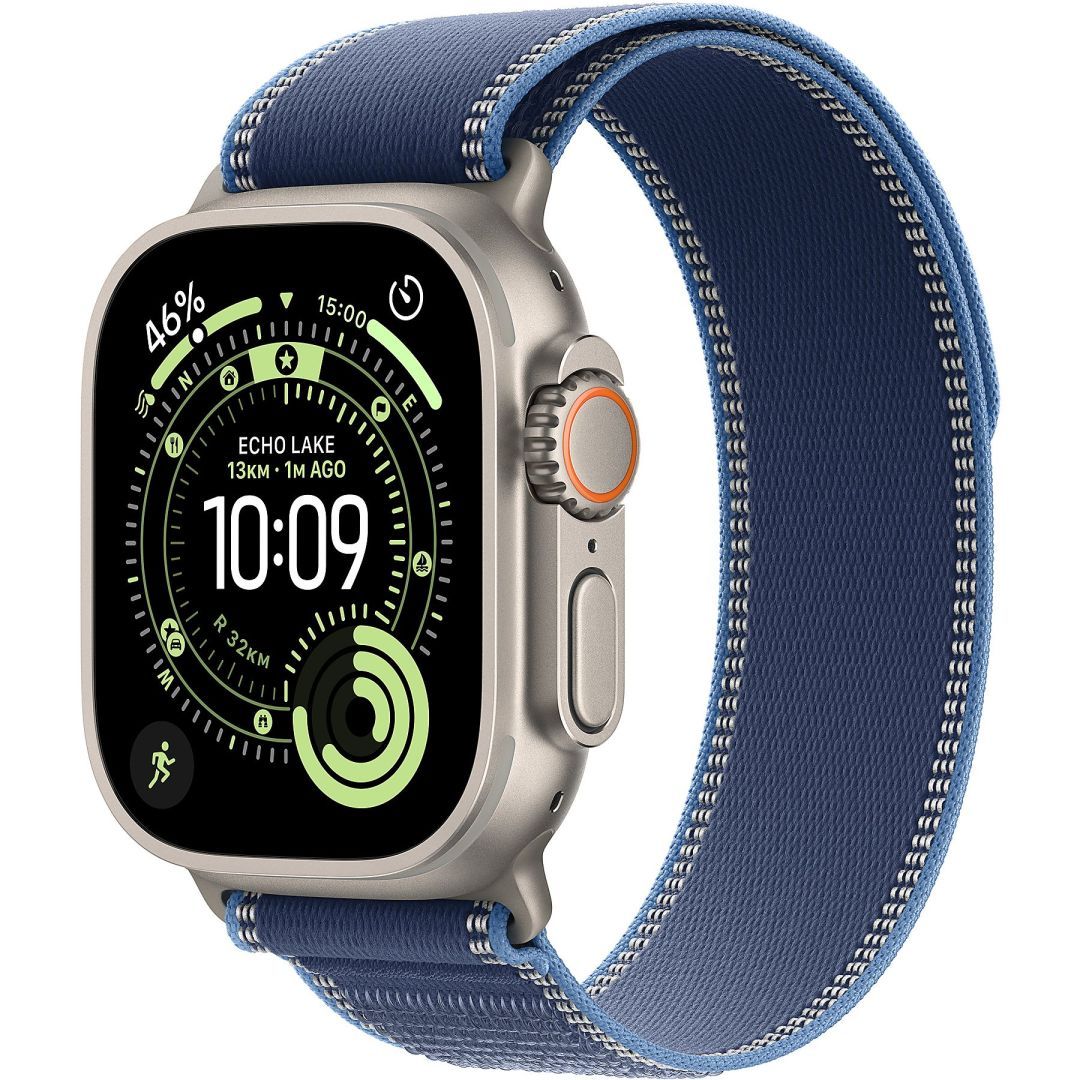 Apple Watch Ultra 3 Cellular 49mm Natural Titanium Case with Blue/Bright Blue Trail Loop M/L Apple Watch Ultra 3 Cellular 49mm Natural Titanium Case with Blue/Bright Blue Trail Loop M/L