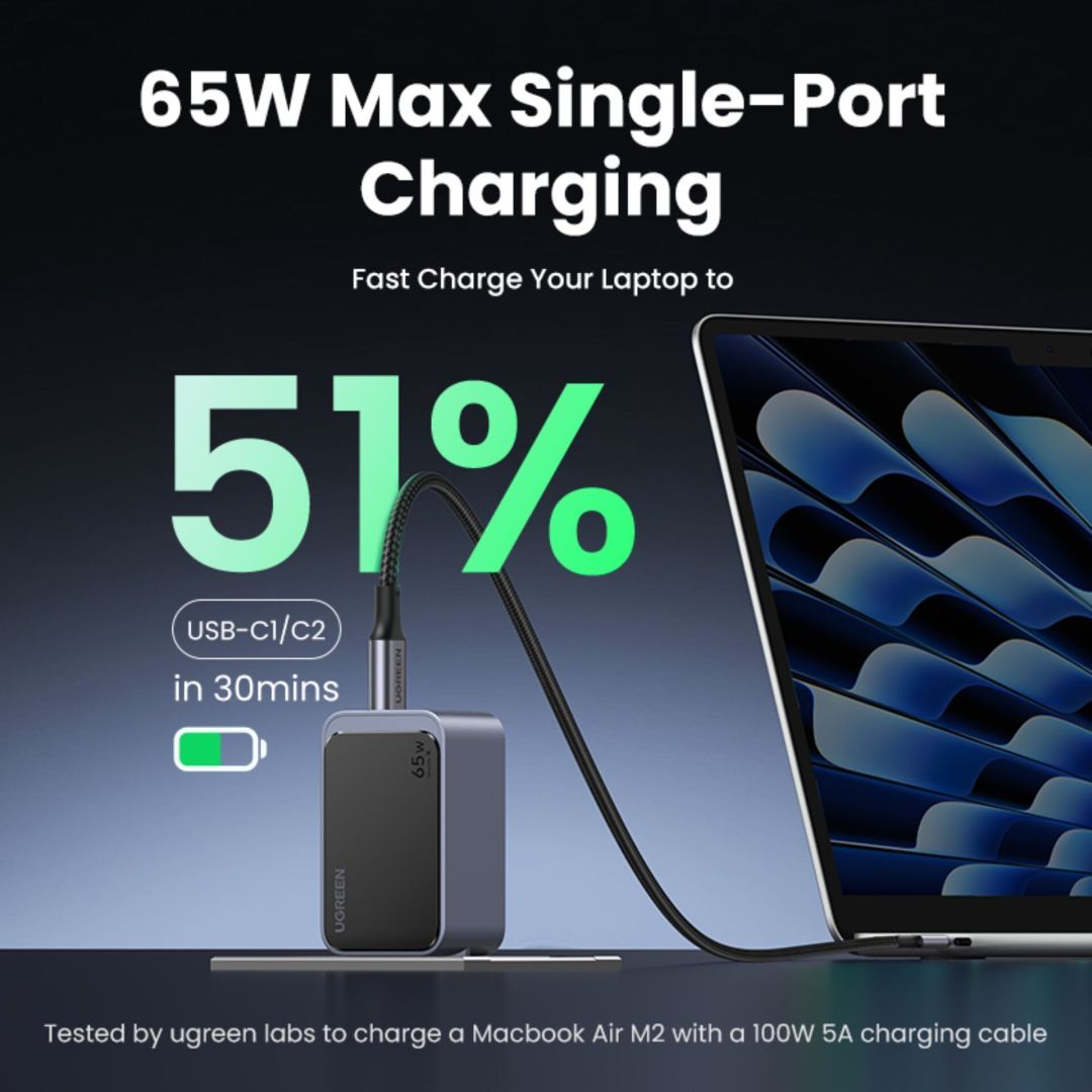 UGREEN Nexode S 65W 3-Port GaN Fast Charger EU Grey UGREEN Nexode S 65W 3-Port GaN Fast Charger EU Grey