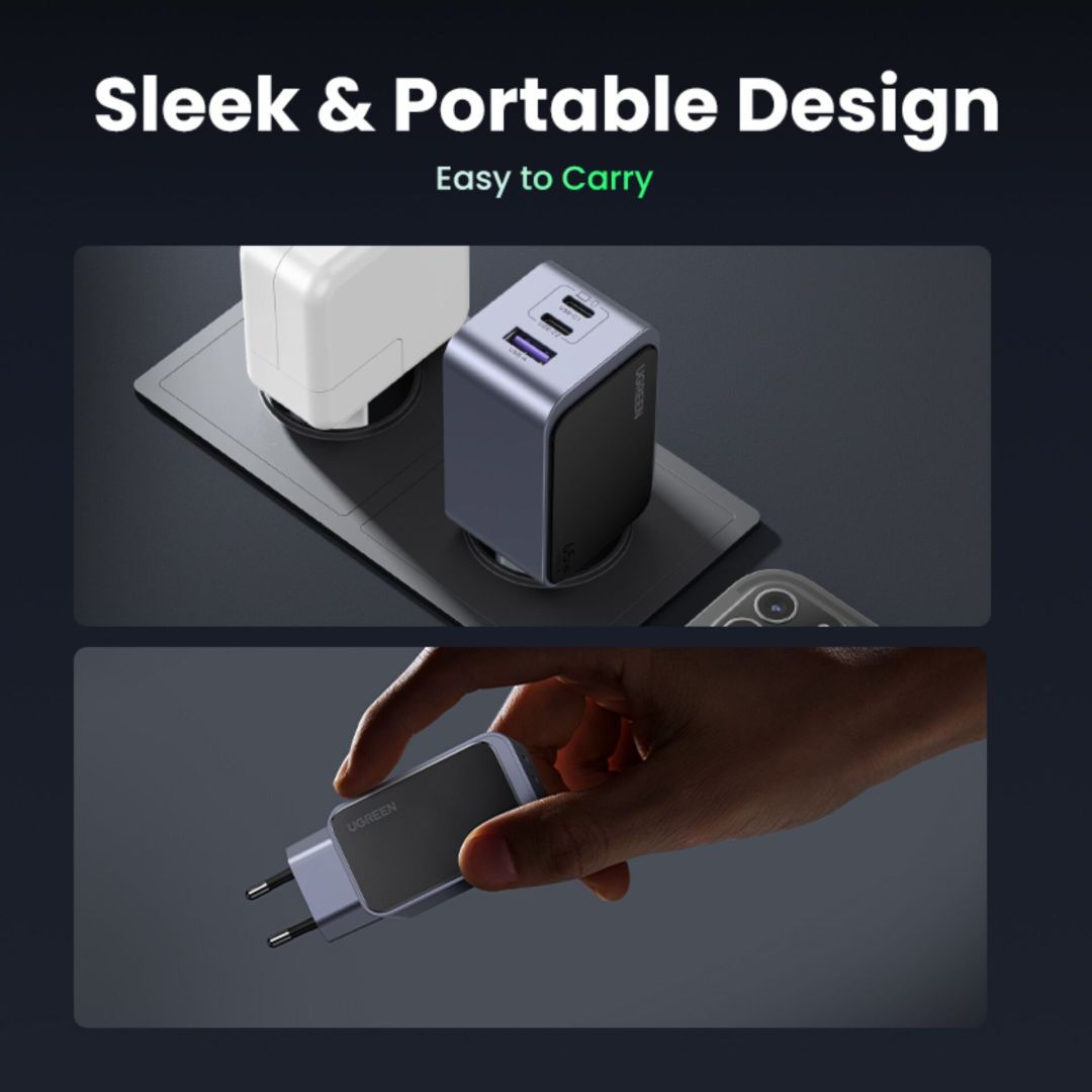 UGREEN Nexode S 65W 3-Port GaN Fast Charger EU Grey UGREEN Nexode S 65W 3-Port GaN Fast Charger EU Grey