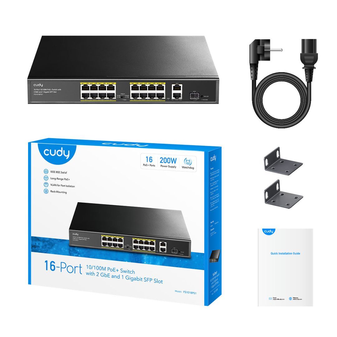 Cudy FS1018PS1 16-FE PoE Switch with 2 Uplink GbE and 1 Uplink SFP Cudy FS1018PS1 16-FE PoE Switch with 2 Uplink GbE and 1 Uplink SFP