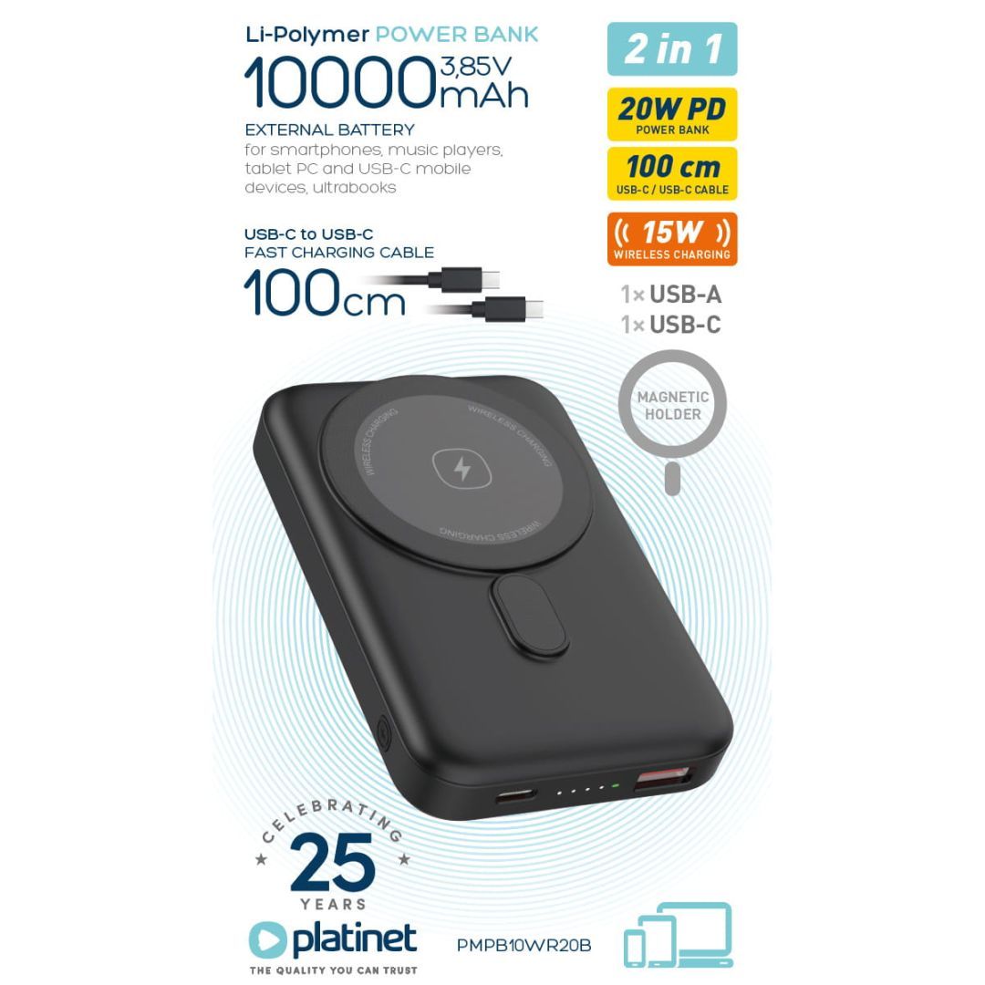Platinet MagSafe Wireless Charging 10000mAh PowerBank Black Platinet MagSafe Wireless Charging 10000mAh PowerBank Black