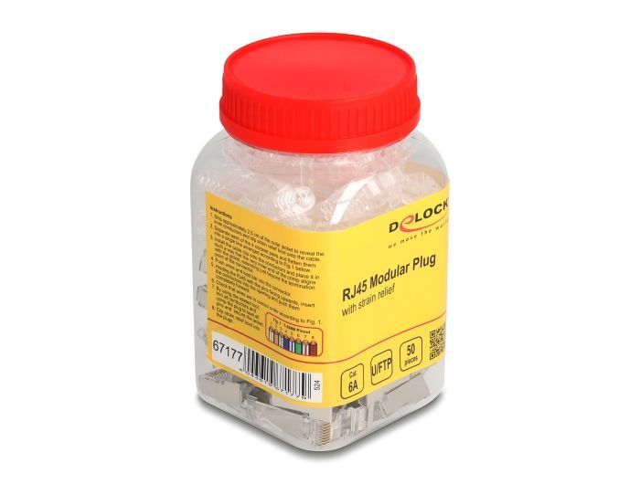 DeLock RJ45 Modular Plug Cat.6A with bend protectection boots transparent 50 pcs set