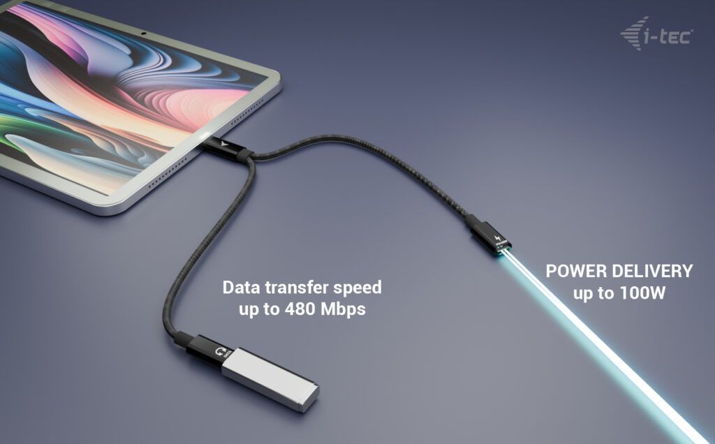 I-TEC USB-C Cable Splitter Audio/Data + Power Delivery 100W