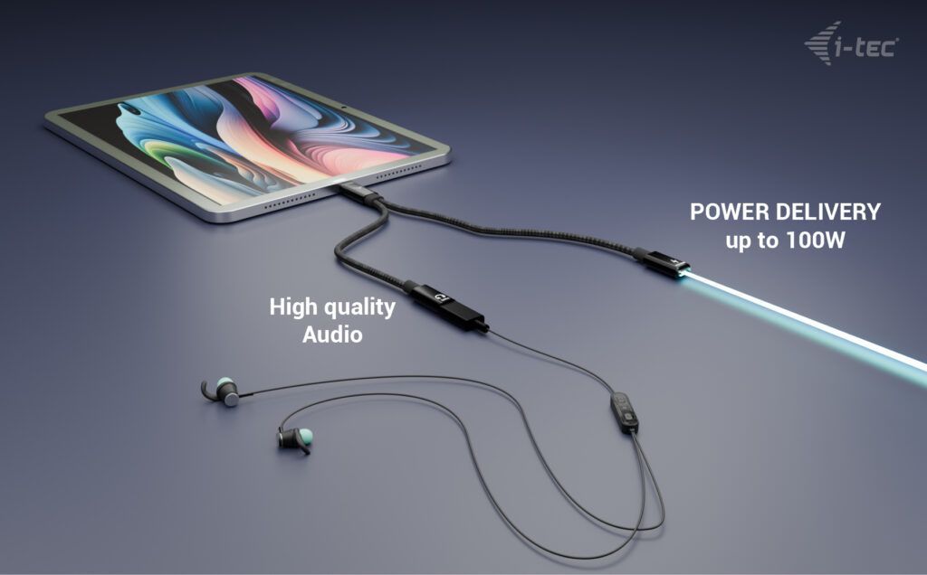 I-TEC USB-C Cable Splitter Audio/Data + Power Delivery 100W