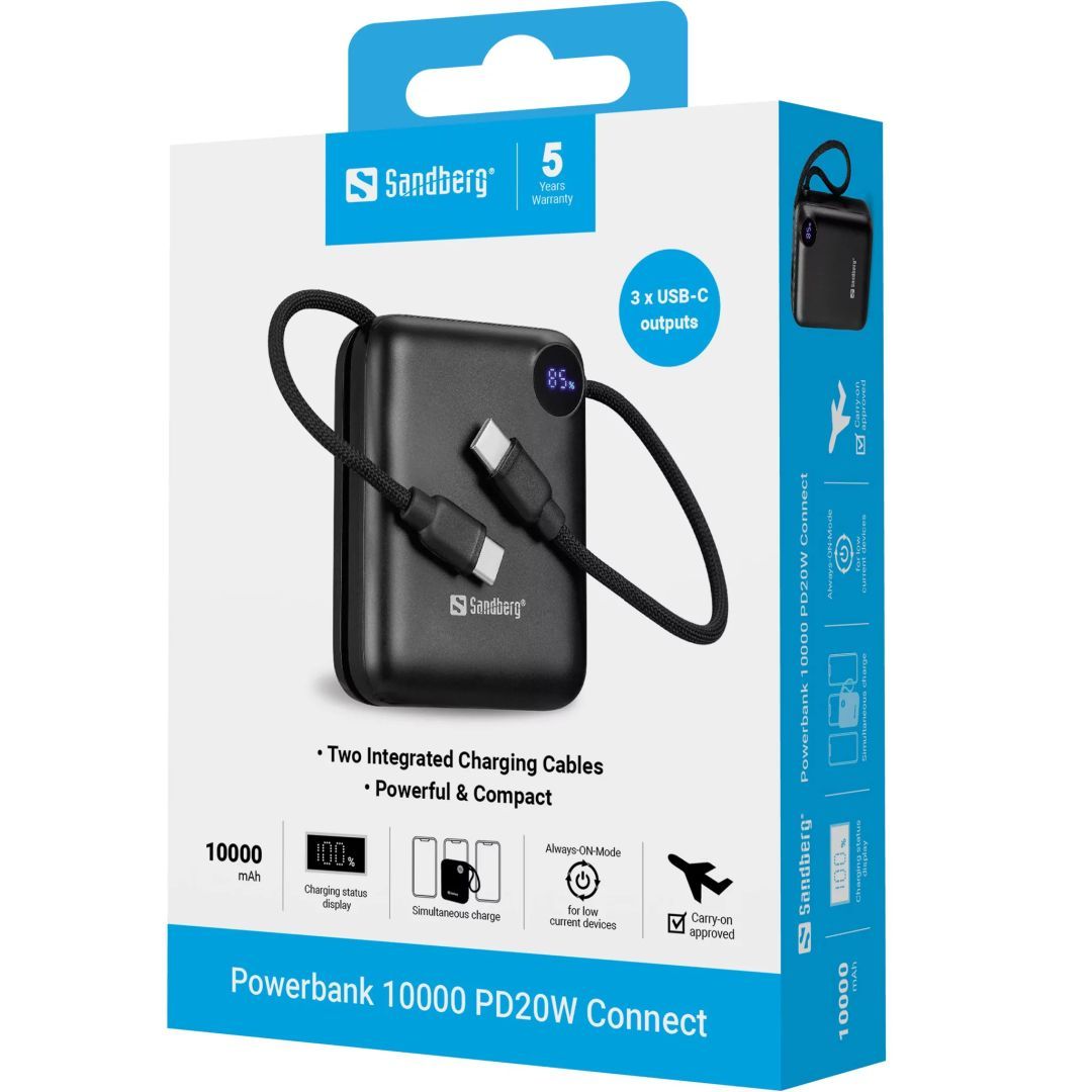 Sandberg PD20W 10000mAh Powerbank Black Sandberg PD20W 10000mAh Powerbank Black