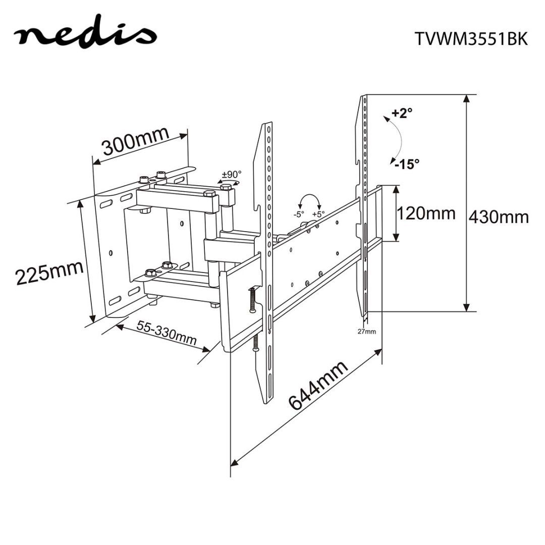 Nedis Full Motion TV Wall Mount 37"-80" Black Nedis Full Motion TV Wall Mount 37"-80" Black