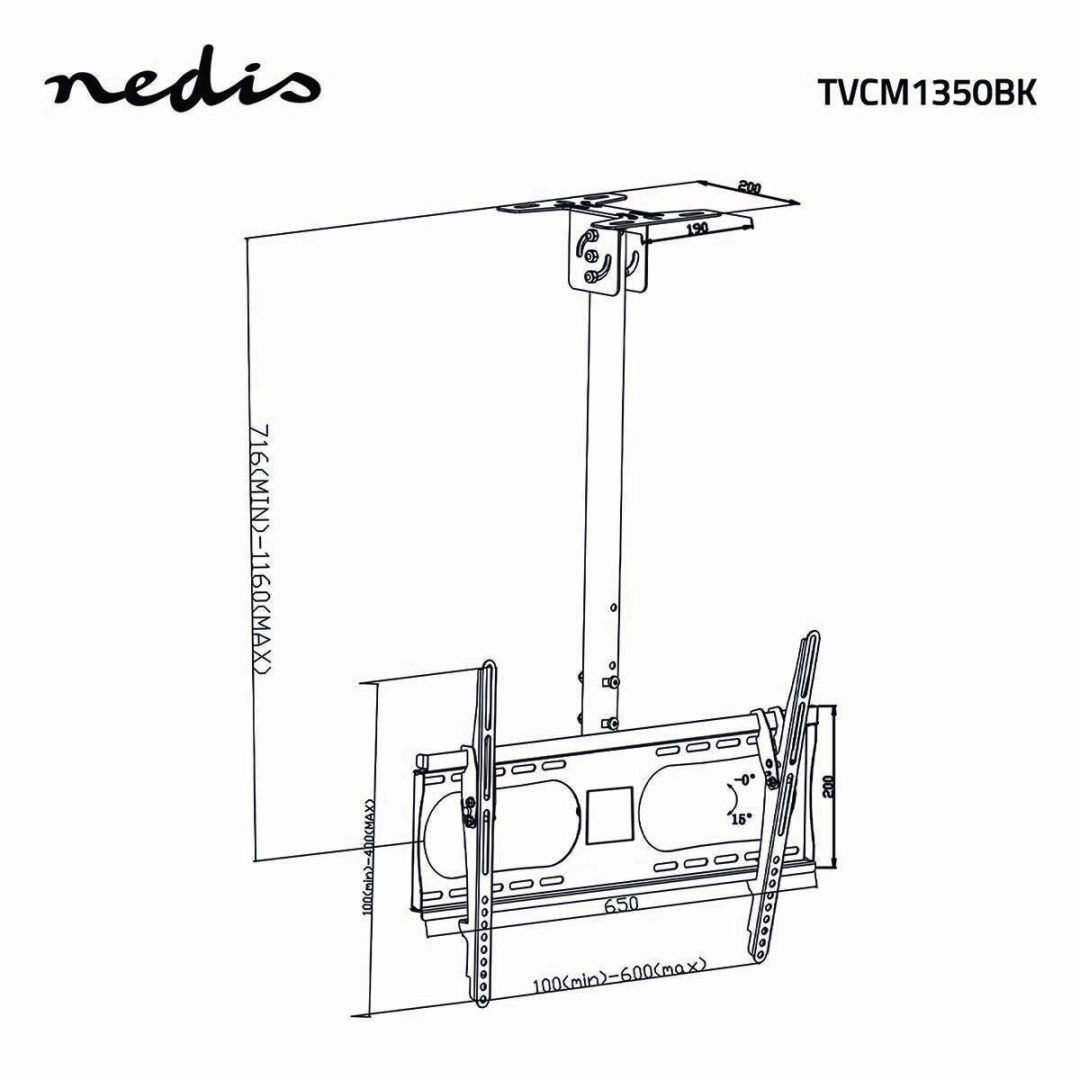 Nedis Full Motion TV Ceiling Mount 42"-65" Black Nedis Full Motion TV Ceiling Mount 42"-65" Black