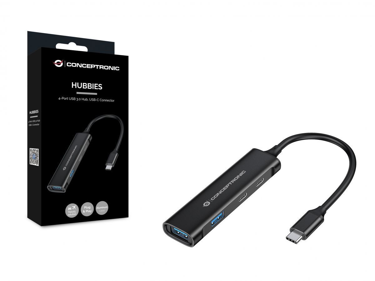 Conceptronic HUBBIES12B 4-Port USB 3.2 Gen 1 Hub Black Conceptronic HUBBIES12B 4-Port USB 3.2 Gen 1 Hub Black