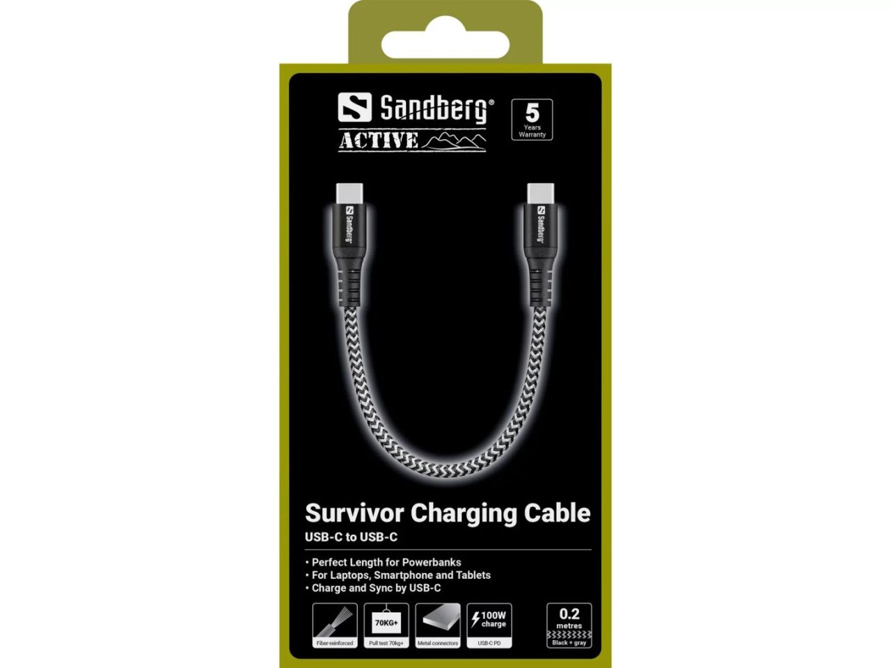 Sandberg Survivor Cable 0,2m Black Sandberg Survivor Cable 0,2m Black