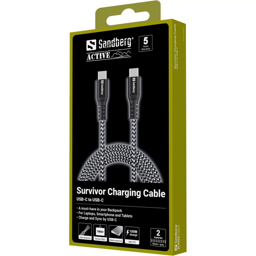 Sandberg Survivor USB-C Cable 100W 2m Black Sandberg Survivor USB-C Cable 100W 2m Black