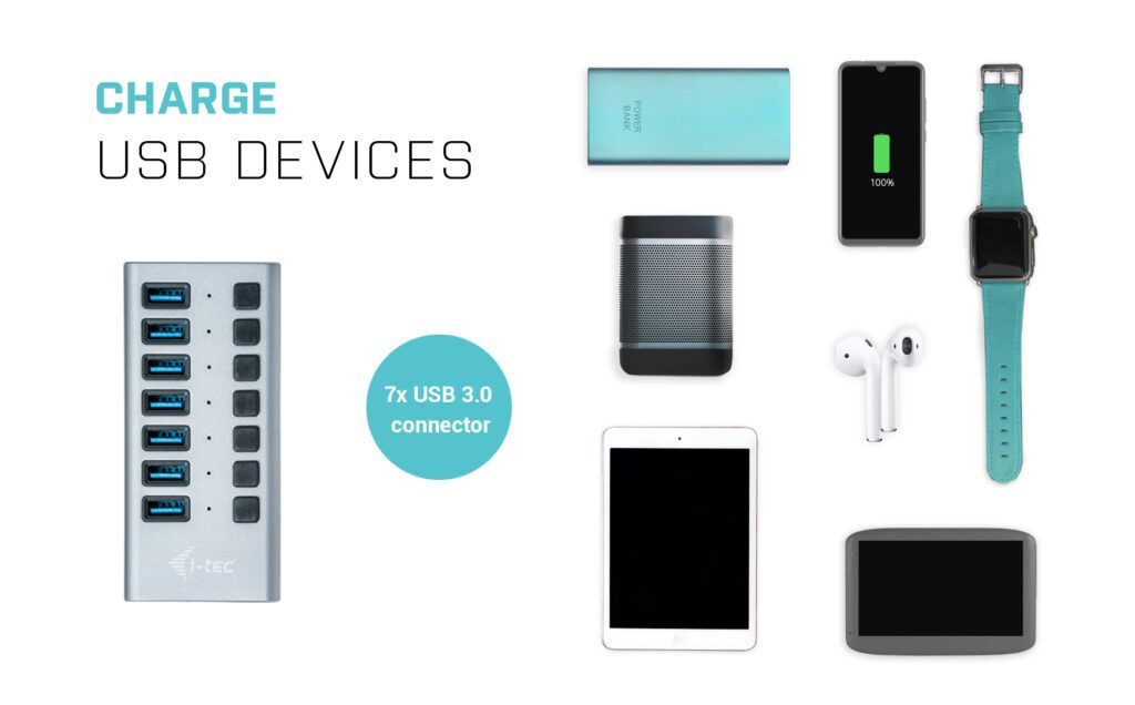 I-TEC 7 port USB 3.0 Charging Hub+Power Adapter 36W Grey I-TEC 7 port USB 3.0 Charging Hub+Power Adapter 36W Grey