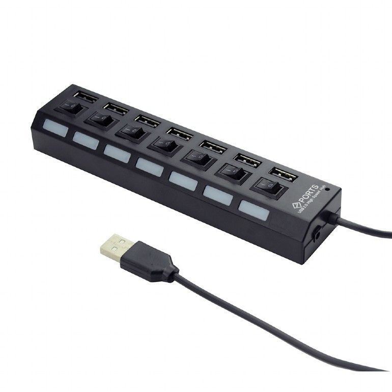 Gembird UHB-U2P7-03 USB 2.0 powered 7-port hub with switches Black Gembird UHB-U2P7-03 USB 2.0 powered 7-port hub with switches Black