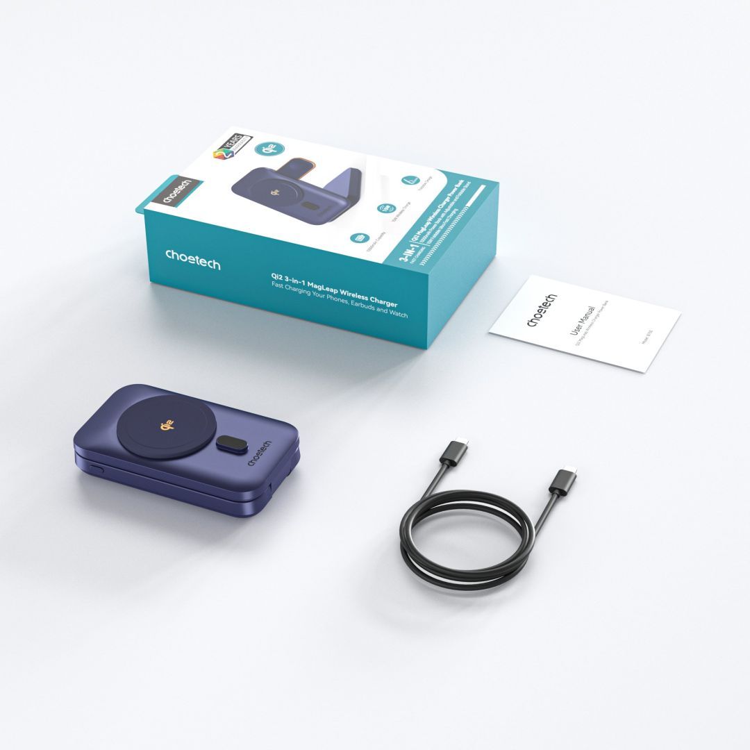 Choetech B750 3in1 Fast Charging Qi2 MagLeap Wireless Charger & PowerBank Blue