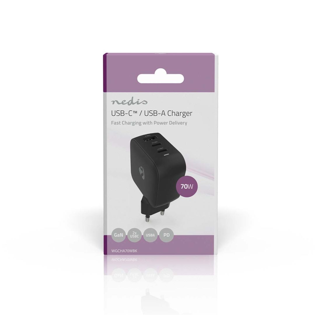 Nedis Wall Charger 70W PD 3.0 Black Nedis Wall Charger 70W PD 3.0 Black