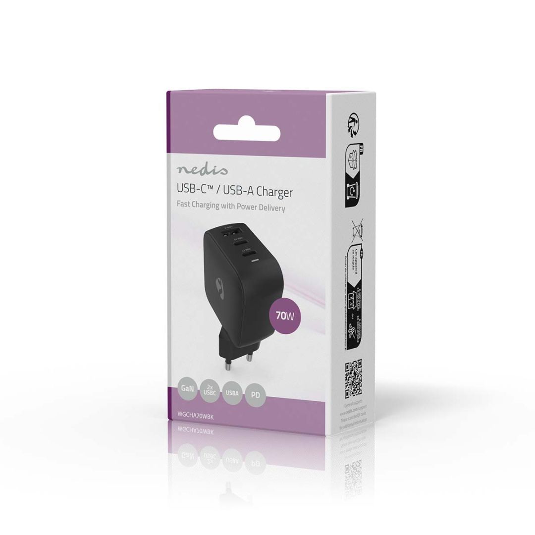Nedis Wall Charger 70W PD 3.0 Black Nedis Wall Charger 70W PD 3.0 Black