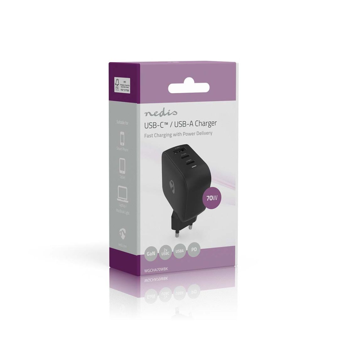 Nedis Wall Charger 70W PD 3.0 Black Nedis Wall Charger 70W PD 3.0 Black