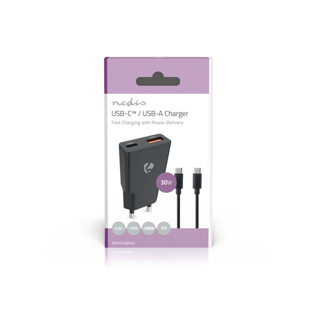Nedis Wall Charger 30W PD 3.0 with 1,5m USB-C cable Black