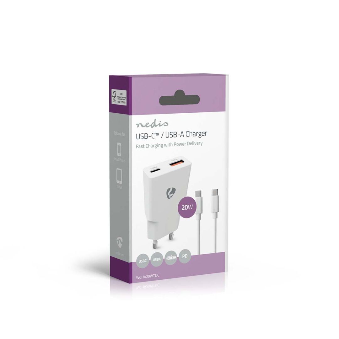 Nedis Wall Charger 20W PD 3.0 with 1,5m USB-C cable White Nedis Wall Charger 20W PD 3.0 with 1,5m USB-C cable White