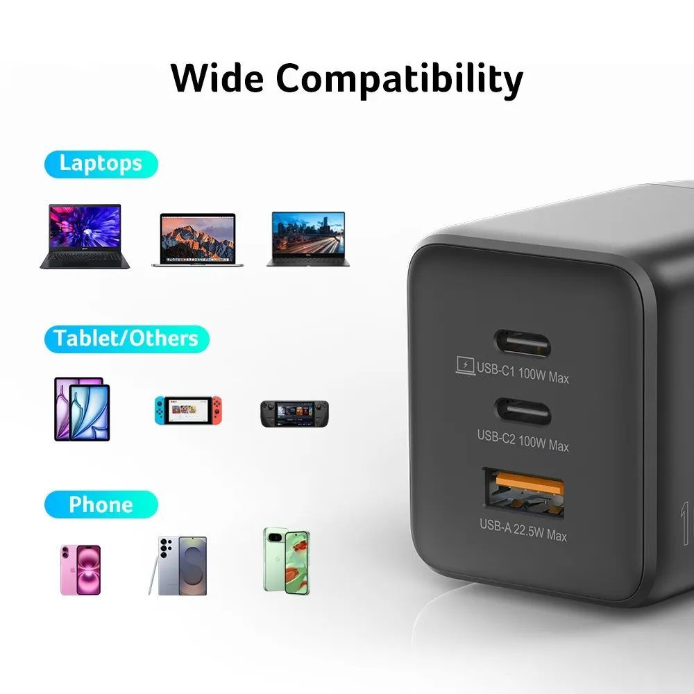 Acer 100W GAN Charger with detachable EU/UK Plugs Black