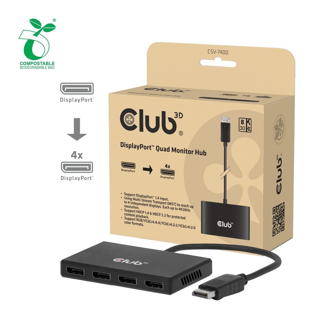 Club3D CSV-7400 DisplayPort Quad Monitor MST 4x4K30Hz Club3D CSV-7400 DisplayPort Quad Monitor MST 4x4K30Hz
