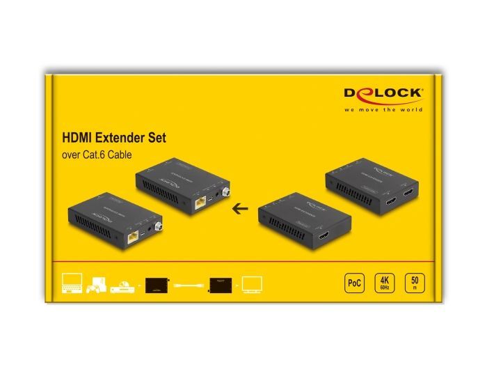 DeLock HDMI Extender Set over Cat.6 cable 4K 60Hz 50m Black DeLock HDMI Extender Set over Cat.6 cable 4K 60Hz 50m Black
