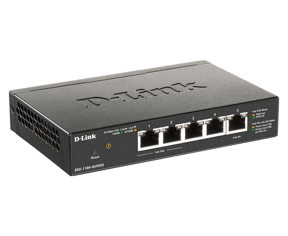 D-Link DGS-1100-05PDV2 5-Port Gigabit PoE Smart Managed Switch and PoE Extender D-Link DGS-1100-05PDV2 5-Port Gigabit PoE Smart Managed Switch and PoE Extender