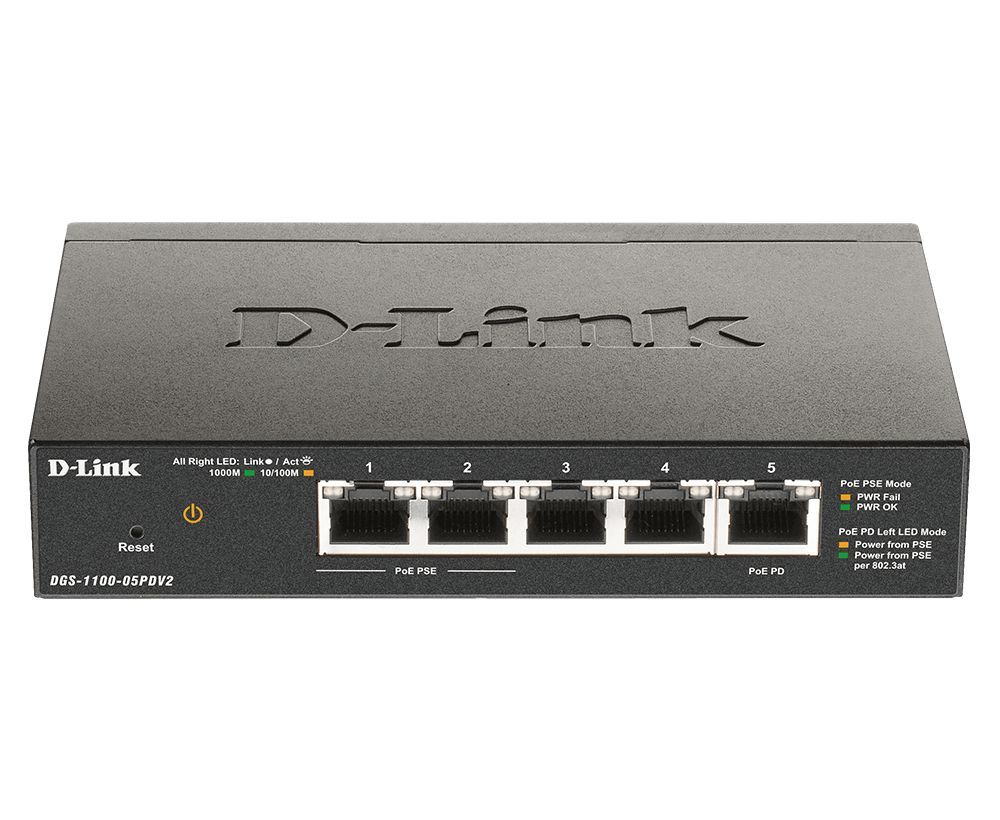 D-Link DGS-1100-05PDV2 5-Port Gigabit PoE Smart Managed Switch and PoE Extender D-Link DGS-1100-05PDV2 5-Port Gigabit PoE Smart Managed Switch and PoE Extender