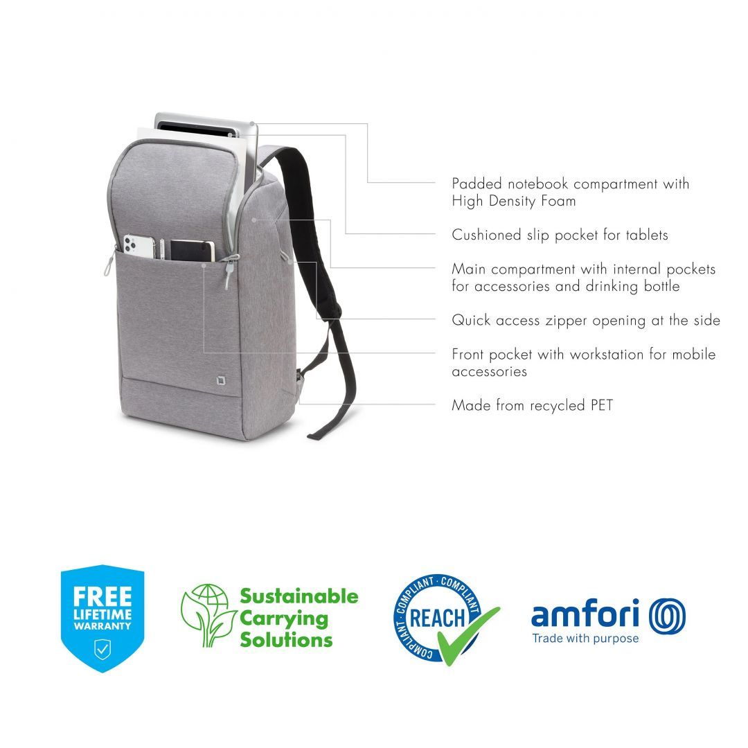Dicota Laptop Backpack Eco Motion 15,6" Light Grey Dicota Laptop Backpack Eco Motion 15,6" Light Grey