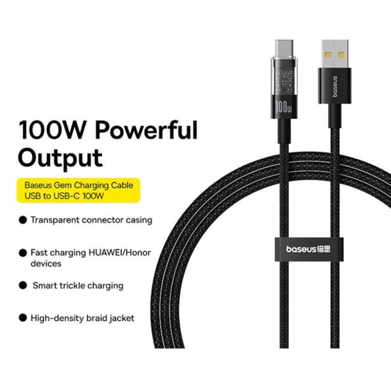 Baseus Gem USB A to USB C 100W fast charging cable 2m Black Baseus Gem USB A to USB C 100W fast charging cable 2m Black