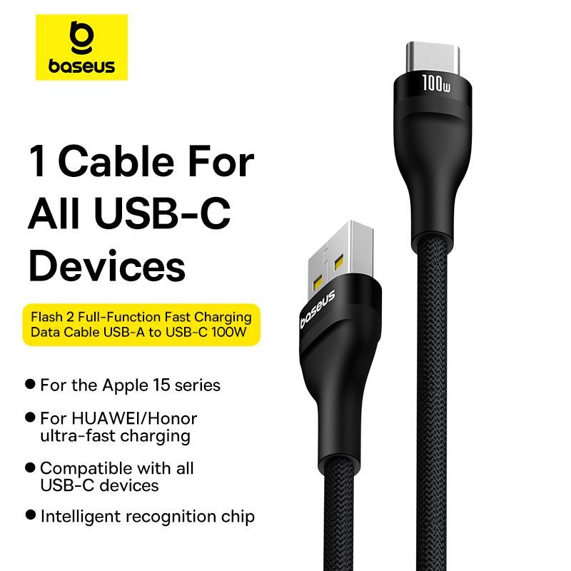 Baseus USB A to USB C 100 W fast charging cable 1m Black Baseus USB A to USB C 100 W fast charging cable 1m Black