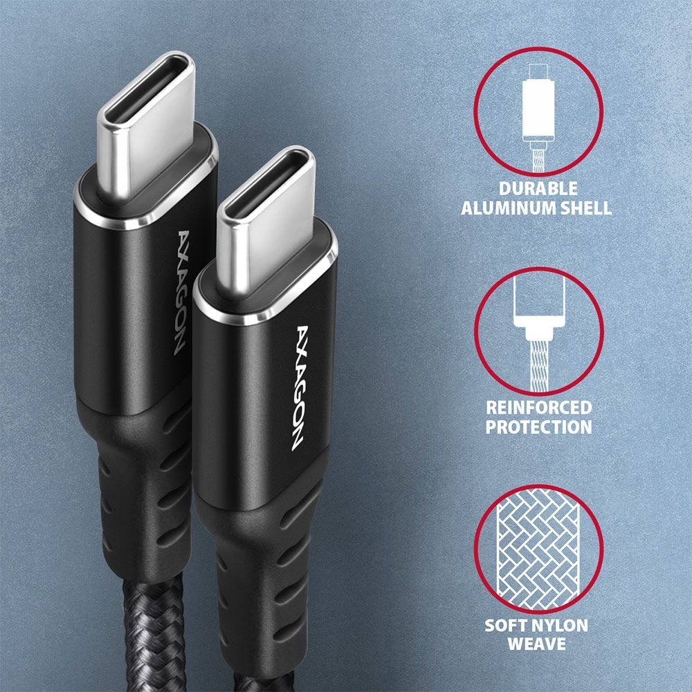 AXAGON BUCM-CM10AB HQ USB-C <> USB-C Cable 1m Black AXAGON BUCM-CM10AB HQ USB-C <> USB-C Cable 1m Black