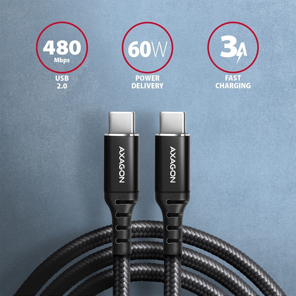 AXAGON BUCM-CM10AB HQ USB-C <> USB-C Cable 1m Black AXAGON BUCM-CM10AB HQ USB-C <> USB-C Cable 1m Black