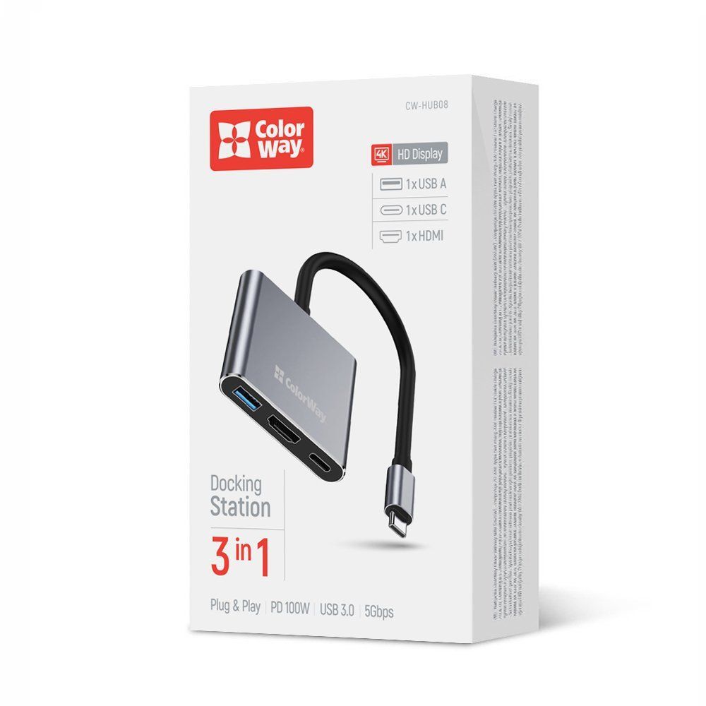 ColorWay CW-HUB08 USB-C 3-in-1 Docking Station ColorWay CW-HUB08 USB-C 3-in-1 Docking Station