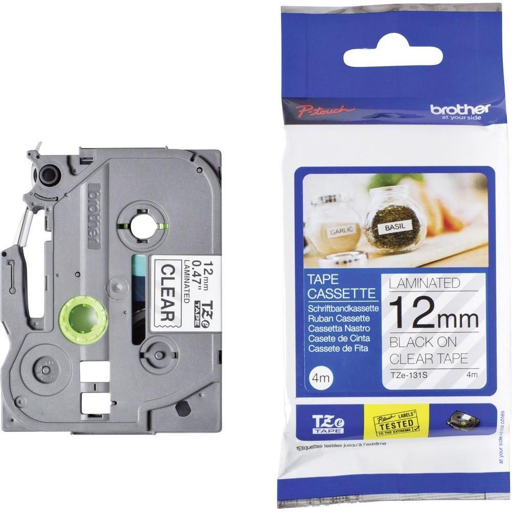 Brother TZE-131s laminált P-touch szalag (12mm) Black on Clear - 4m Brother TZE-131s laminált P-touch szalag (12mm) Black on Clear - 4m