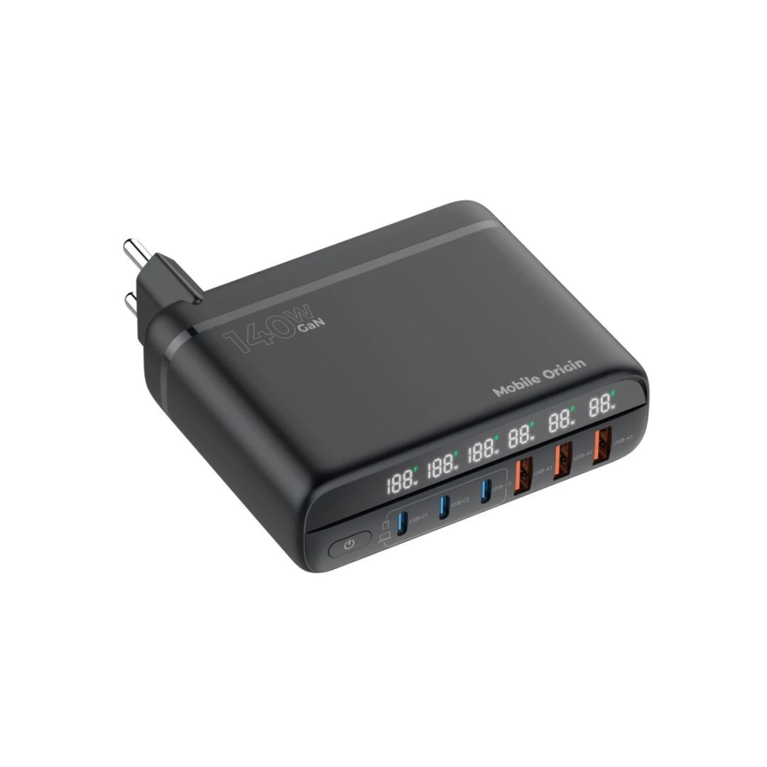 Mobile Origin 140W Travel Charger Hub EU/UK/US 3x USB-C+3x USB-A Black Mobile Origin 140W Travel Charger Hub EU/UK/US 3x USB-C+3x USB-A Black
