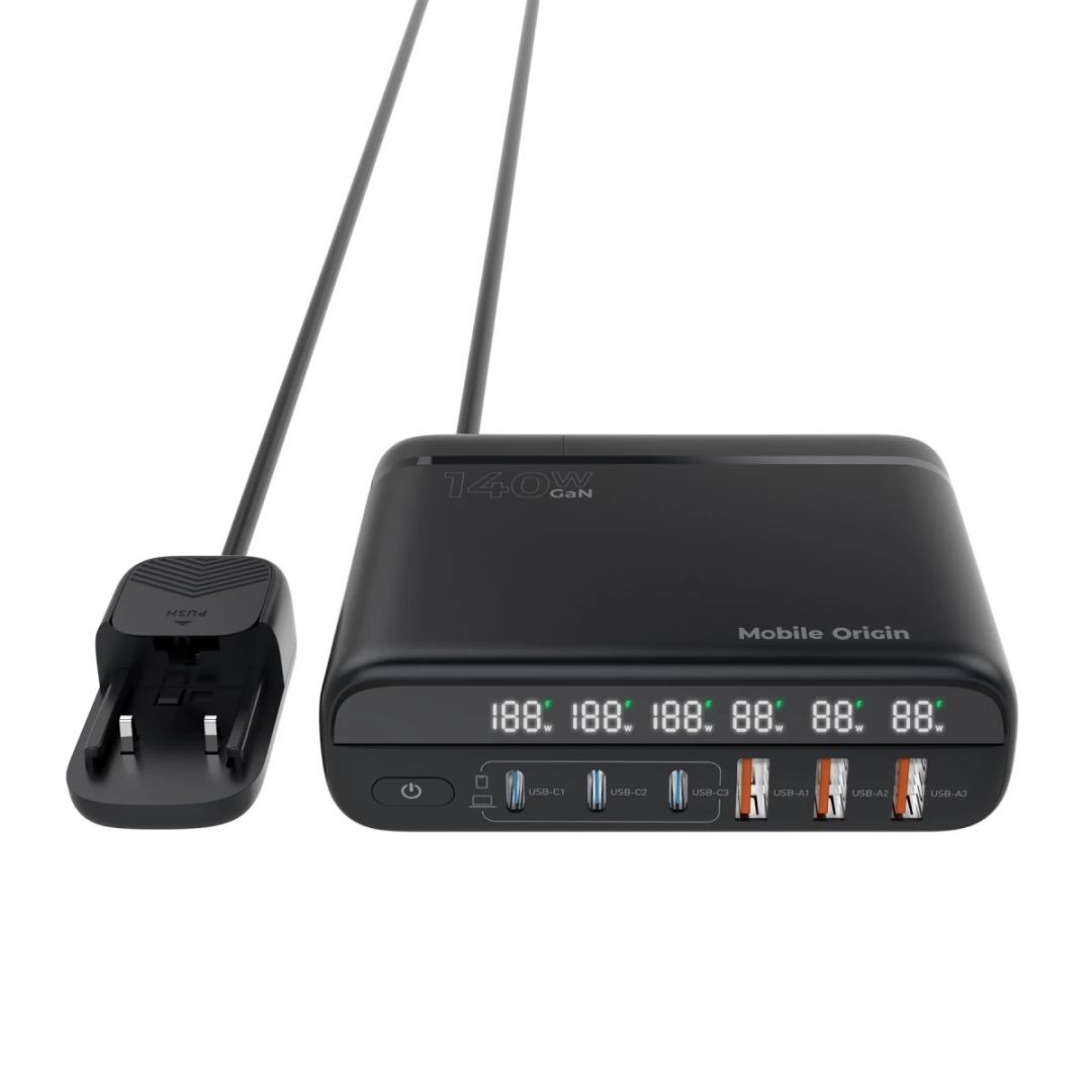 Mobile Origin 140W Travel Charger Hub EU/UK/US 3x USB-C+3x USB-A Black Mobile Origin 140W Travel Charger Hub EU/UK/US 3x USB-C+3x USB-A Black