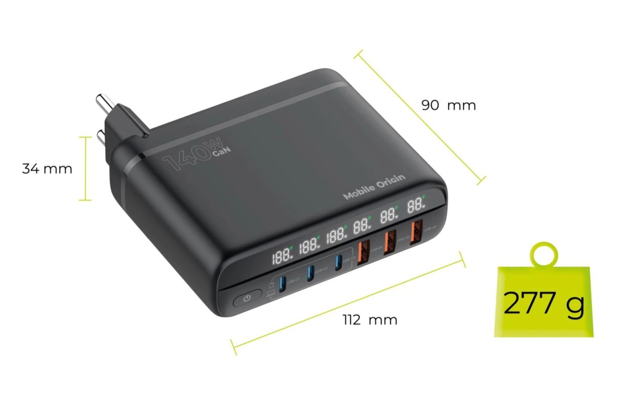 Mobile Origin 140W Travel Charger Hub EU/UK/US 3x USB-C+3x USB-A Black Mobile Origin 140W Travel Charger Hub EU/UK/US 3x USB-C+3x USB-A Black