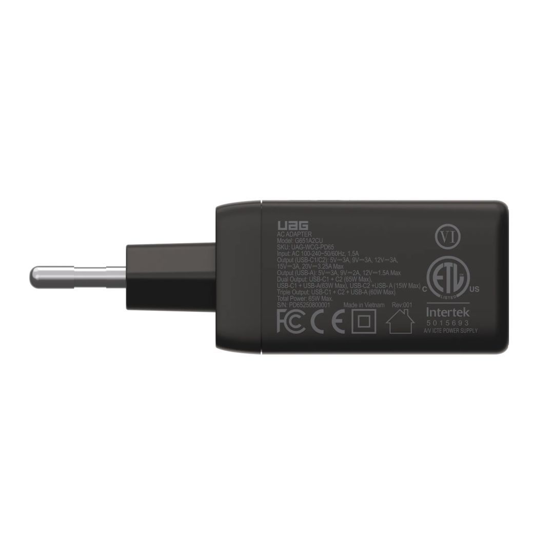 UAG 65W 3Port ((2)USB-C, (1)USB-A)Wall Charger EU Black