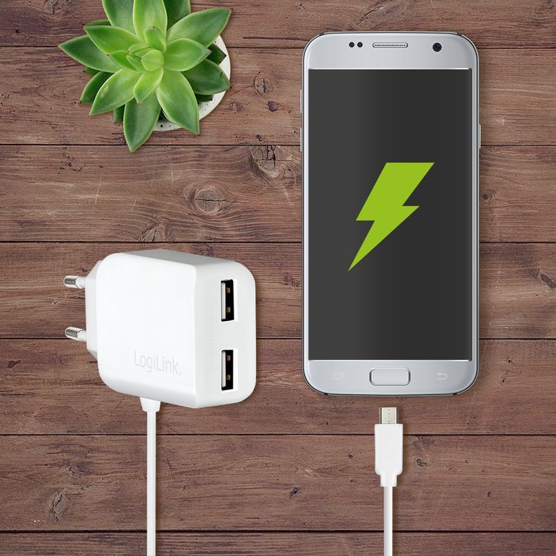 Logilink Dual micro USB socket adapter with fixed cable 2x USB-A 10,5W White Logilink Dual micro USB socket adapter with fixed cable 2x USB-A 10,5W White