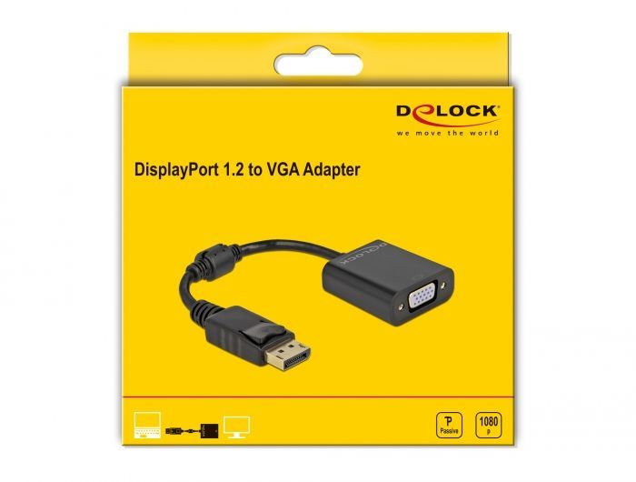 DeLock DisplayPort 1.2 male to VGA female Adapter Black DeLock DisplayPort 1.2 male to VGA female Adapter Black