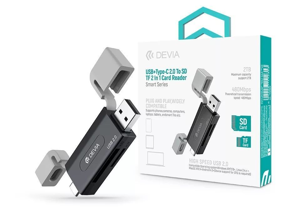 Devia ST112353 Smart Series 2in1 SD/microSD USB/USB-C Card Reader Black Devia ST112353 Smart Series 2in1 SD/microSD USB/USB-C Card Reader Black