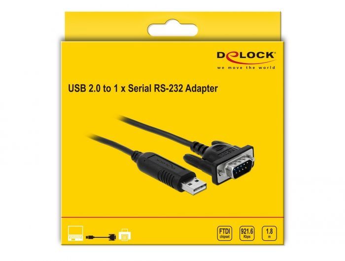 DeLock USB 2.0 to serial RS-232 adapter with compact serial connector housing DeLock USB 2.0 to serial RS-232 adapter with compact serial connector housing