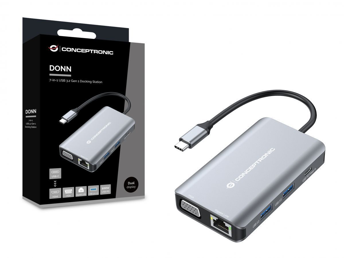 Conceptronic DONN21G 7-in-1 USB 3.2 Gen 1 Docking Station Conceptronic DONN21G 7-in-1 USB 3.2 Gen 1 Docking Station