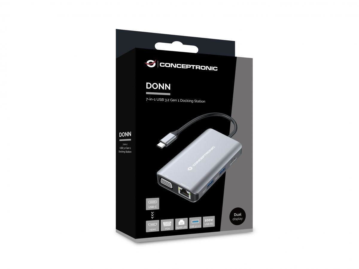 Conceptronic DONN21G 7-in-1 USB 3.2 Gen 1 Docking Station Conceptronic DONN21G 7-in-1 USB 3.2 Gen 1 Docking Station
