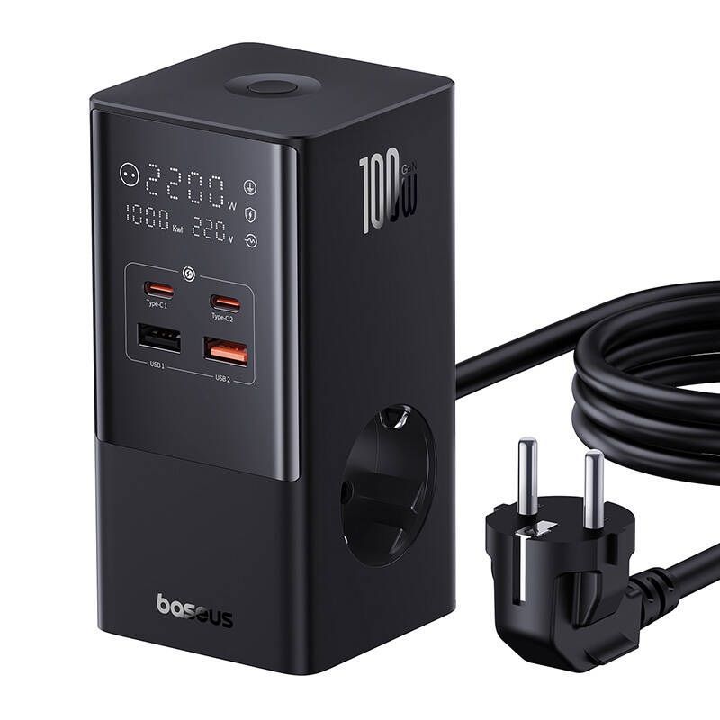 Baseus PowerCombo 100W hálózati töltő és elosztó Black Baseus PowerCombo 100W hálózati töltő és elosztó Black