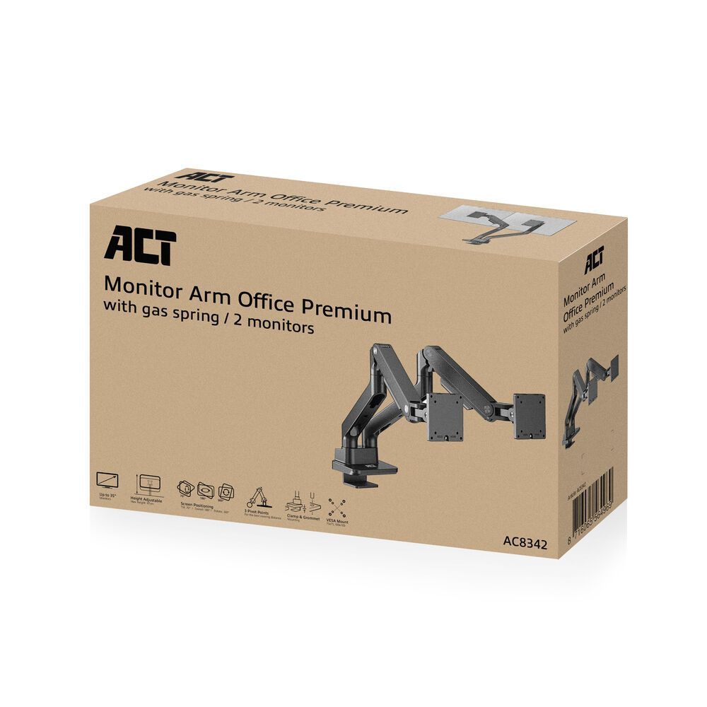 ACT AC8342 Dual Monitor Arm Office Premium with Gas Spring ACT AC8342 Dual Monitor Arm Office Premium with Gas Spring